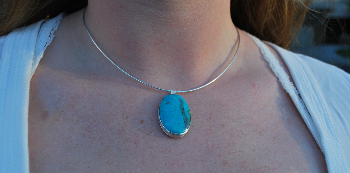 Large Deep Blue Turquoise Pendant Necklace