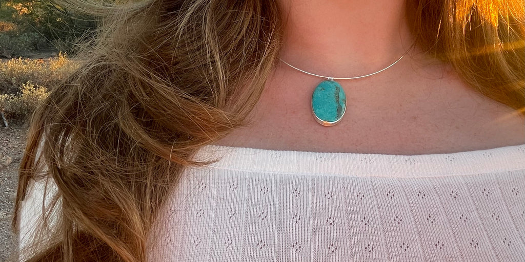 Large Deep Blue Turquoise Pendant Necklace